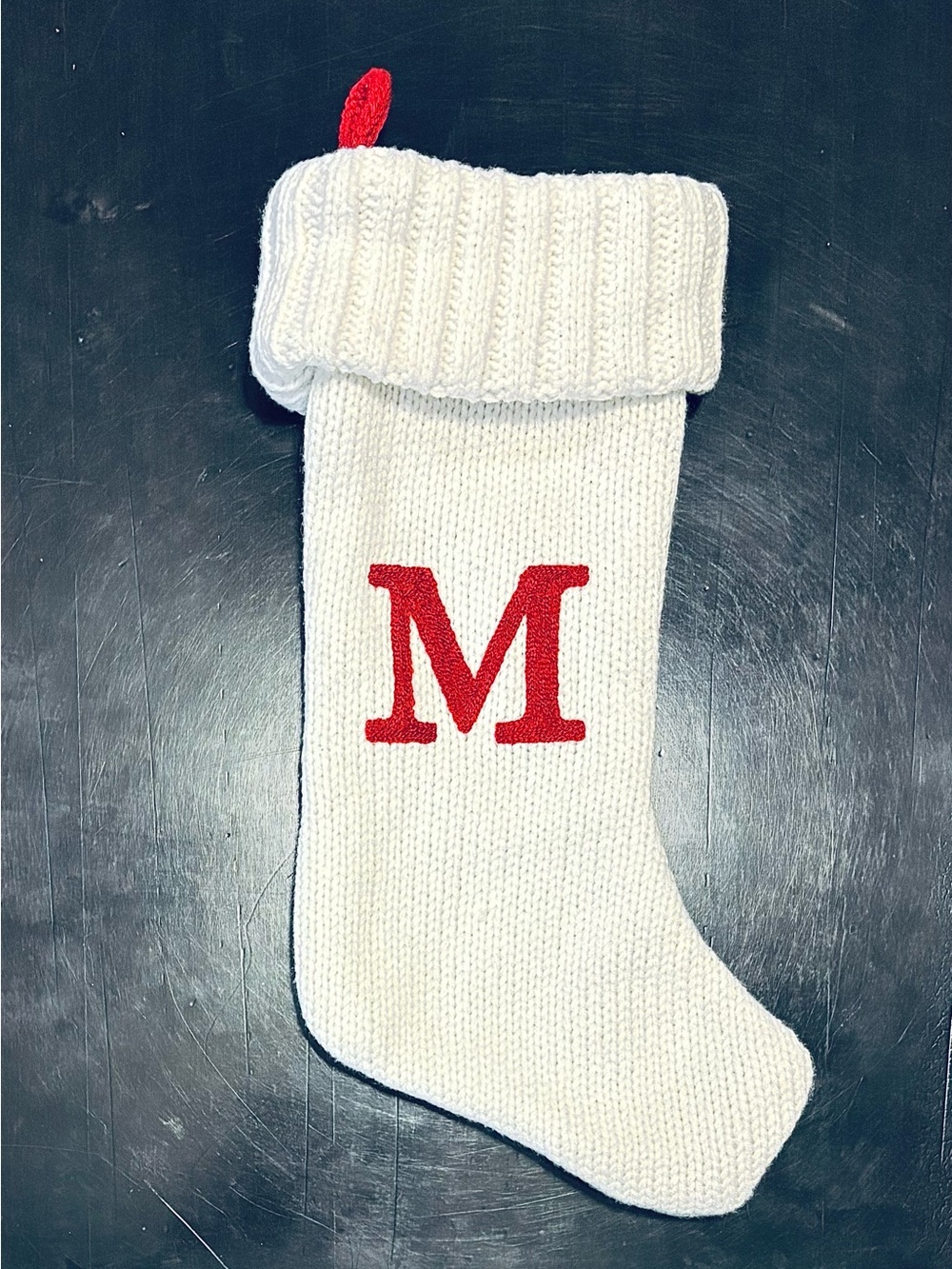 Wondershop Christmas Stocking Winter White Sweater Knit Red Monogram M 18 inch